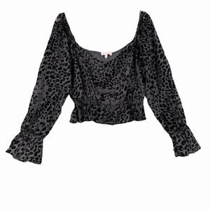 Y2K Coquette Burnout Velvet Puff Sleeve Cropped Leopard Top Womens Sz M Goth